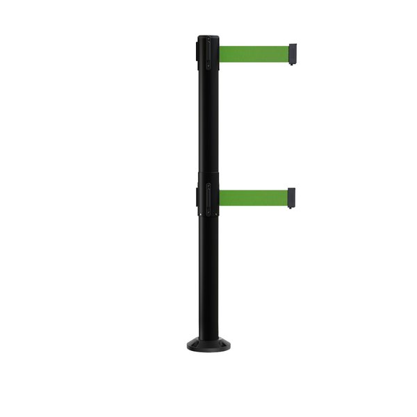 Montour Line Stanchion Dual Belt Barrier Fixed Base Black Post 9ft.Green Belt MX630DF-BK-GN-90